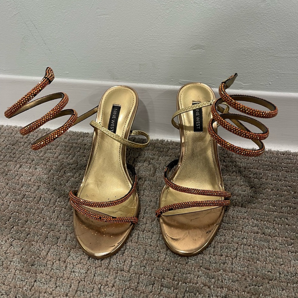 Nine West Gold wrap heels